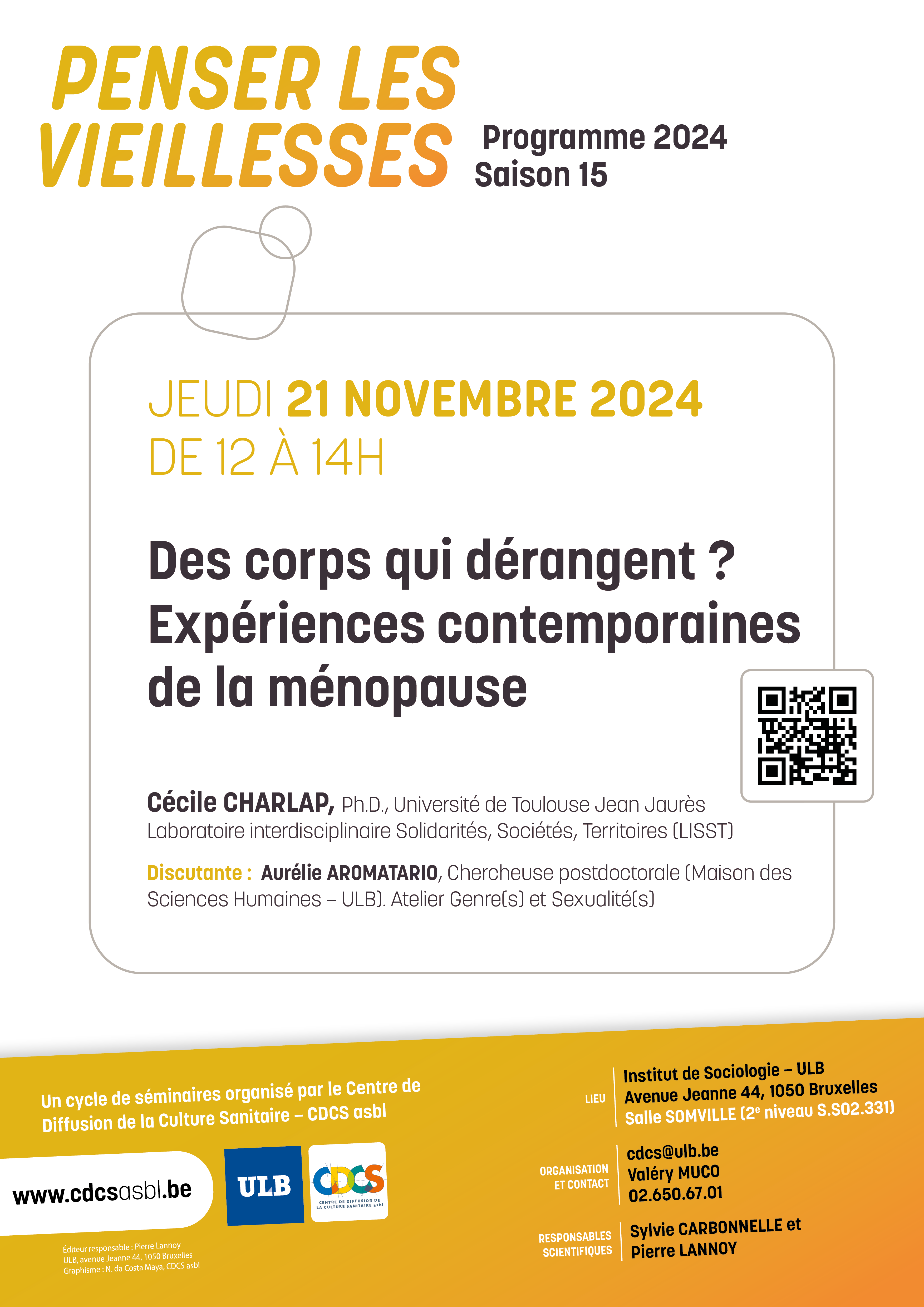 Séminaire Penser les vieillesses : "Des corps qui dérangent ? Expériences contemporaines de la ménopause" par Cécile Charlap