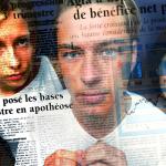 Visages de trois jeunes apparaissant en transparence derrière des coupures de presse