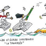 Personnages volant sur des livres — Illustration du dessinateur Yakana représentant le 1er prix